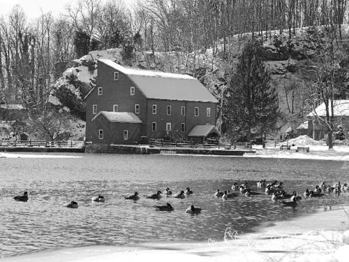 Clinton Mill in Winter bw 